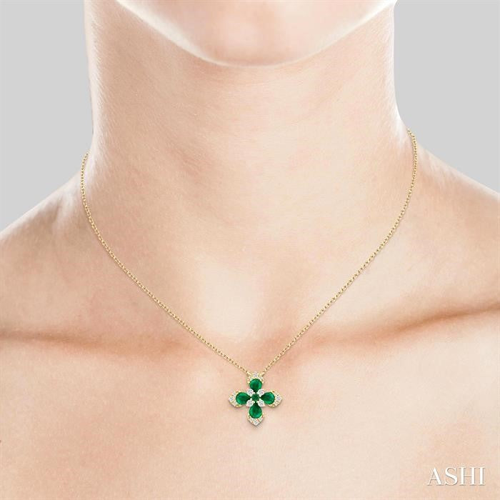 ASHI Blossom Pear Shape Gemstone & Diamond Pendant 939V0PPFGNKEMYG