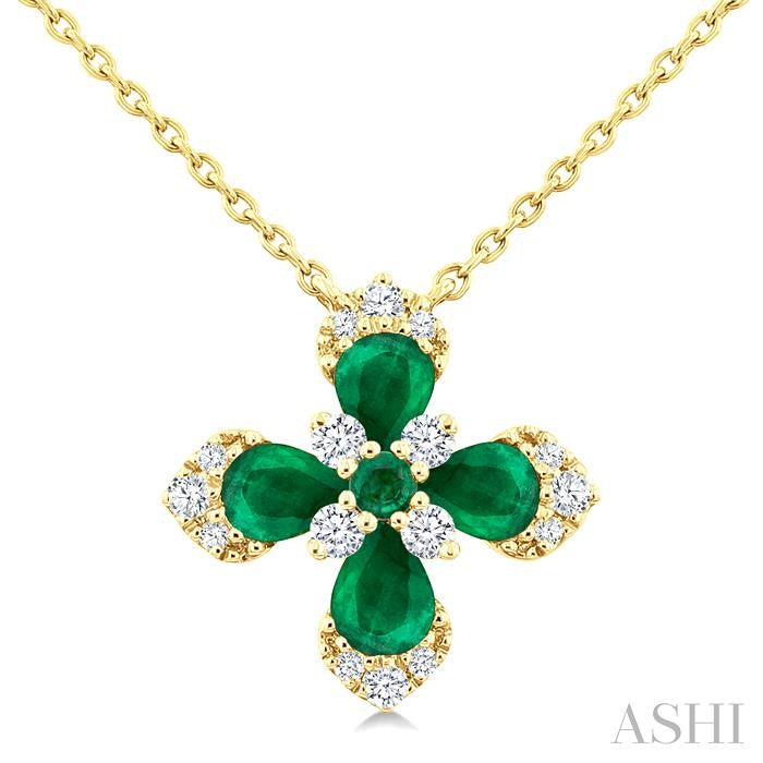 ASHI Blossom Pear Shape Gemstone & Diamond Pendant 939V0PPFGNKEMYG
