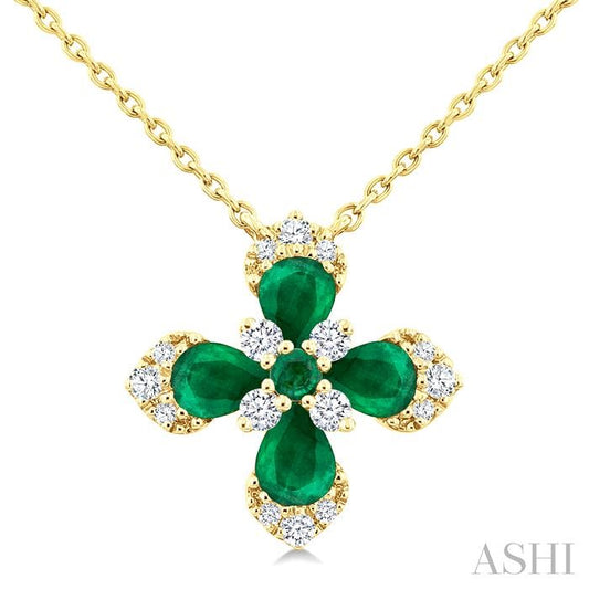 ASHI Blossom Pear Shape Gemstone & Diamond Pendant 939V0PPFGNKEMYG