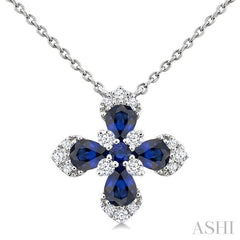 ASHI Blossom Pear Shape Gemstone & Diamond Pendant 939V0PPFGNKSPWG