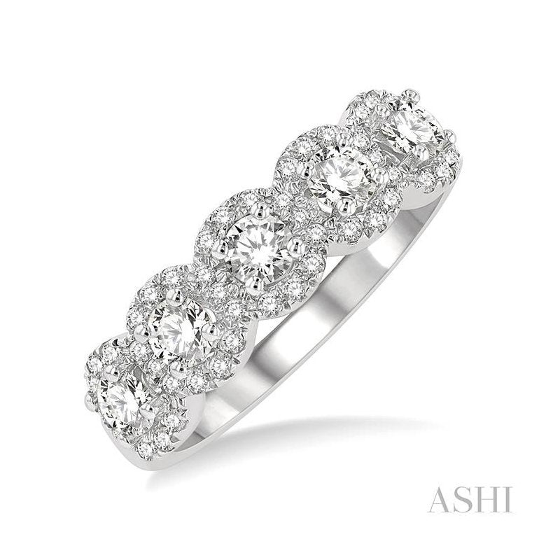 ASHI Round Shape 5 Stone Halo Half Eternity Diamond Wedding Band 312E1PPFHWG