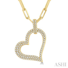 ASHI Pave-Set Heart Shape Paperclip Diamond Fashion Pendant 94063PPFHPDYG