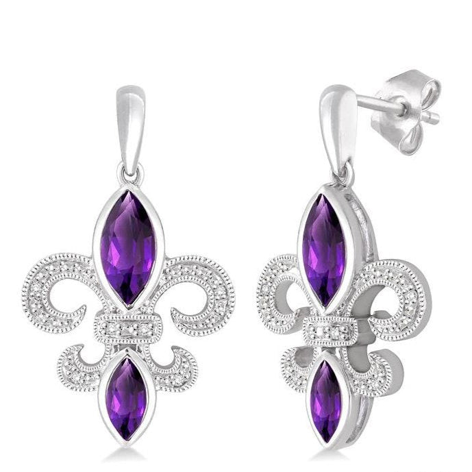 Parkplace Jewelers Silver Fleur De Lis Gemstone & Diamond Earrings 88599PPSSAMSLER