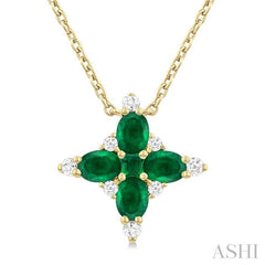 ASHI Oval Shape Floral Gemstone & Diamond Pendant 945V0PPFGNKEMYG