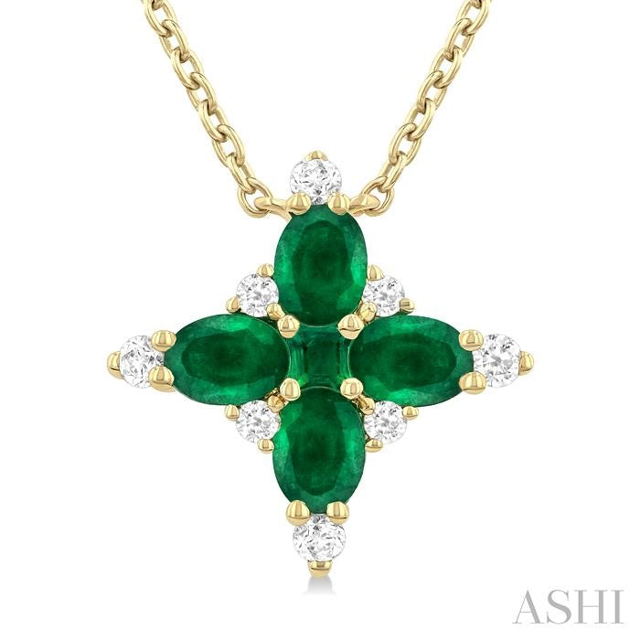 ASHI Oval Shape Floral Gemstone & Diamond Pendant 945V0PPFGNKEMYG