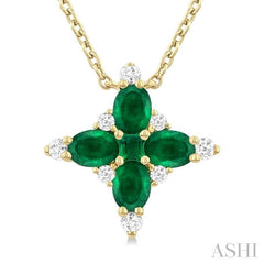 ASHI Oval Shape Floral Gemstone & Diamond Pendant 945V0PPFGNKEMYG