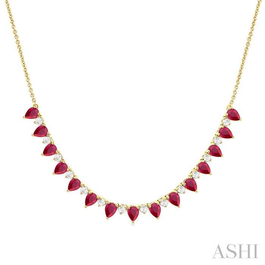 ASHI Pear Shape Gemstone & Diamond Tennis Necklace 946VHPPFGNKRBYG-PR