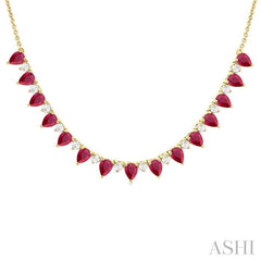 ASHI Pear Shape Gemstone & Diamond Tennis Necklace 946VHPPFGNKRBYG-PR