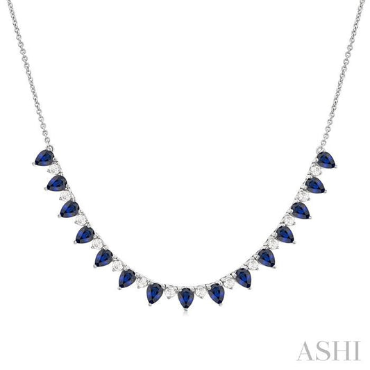 ASHI Pear Shape Gemstone & Diamond Tennis Necklace 946VHPPFGNKSPWG-PR