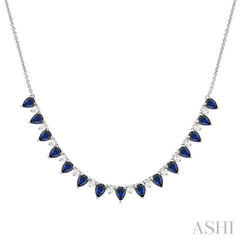 ASHI Pear Shape Gemstone & Diamond Tennis Necklace 946VHPPFGNKSPWG-PR