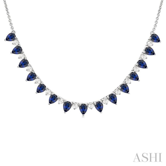 ASHI Pear Shape Gemstone & Diamond Tennis Necklace 946VHPPFGNKSPWG-PR
