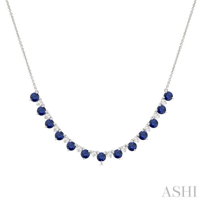 ASHI Round Shape Gemstone & Diamond Tennis Necklace 946VHPPFGNKSPWG-RD
