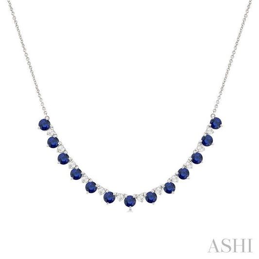 ASHI Round Shape Gemstone & Diamond Tennis Necklace 946VHPPFGNKSPWG-RD