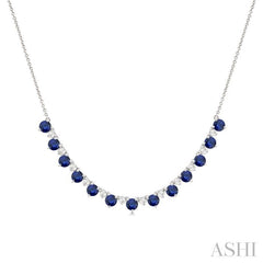 ASHI Round Shape Gemstone & Diamond Tennis Necklace 946VHPPFGNKSPWG-RD