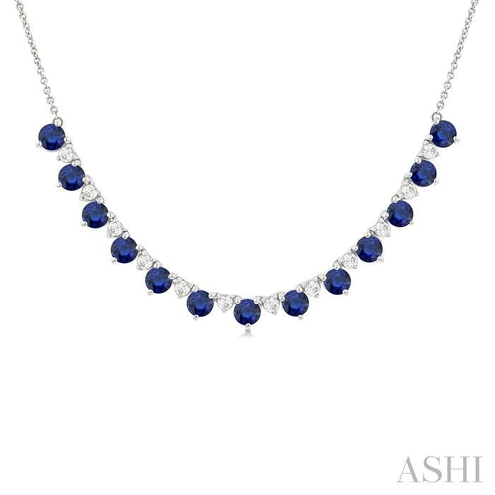 ASHI Round Shape Gemstone & Diamond Tennis Necklace 946VHPPFGNKSPWG-RD
