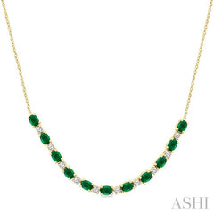 ASHI Oval Shape Gemstone & Diamond Tennis Necklace 947VHPPFGNKEMYG-OV