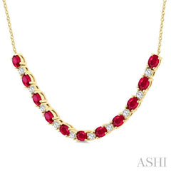 ASHI Oval Shape Gemstone & Diamond Tennis Necklace 947VHPPFGNKRBYG-OV