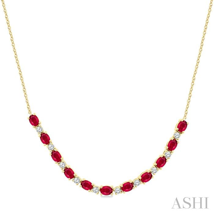 ASHI Oval Shape Gemstone & Diamond Tennis Necklace 947VHPPFGNKRBYG-OV