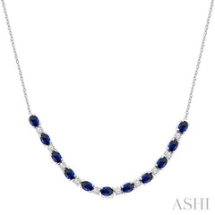 ASHI Oval Shape Gemstone & Diamond Tennis Necklace 947VHPPFGNKSPWG-OV
