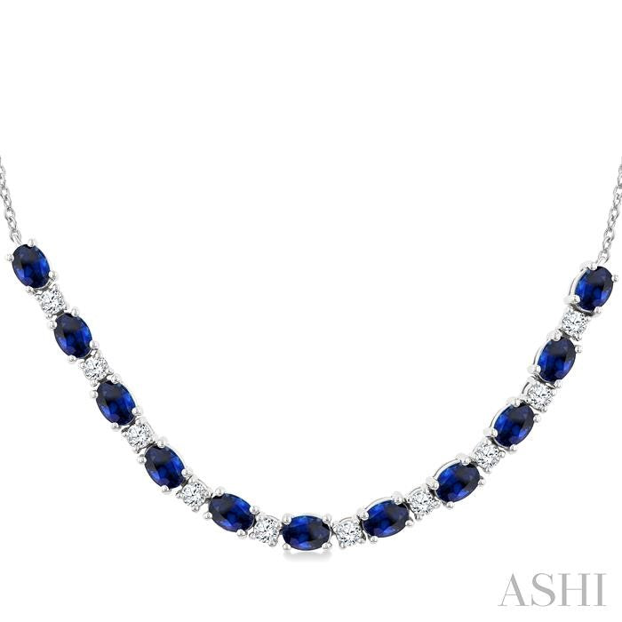 ASHI Oval Shape Gemstone & Diamond Tennis Necklace 947VHPPFGNKSPWG-OV