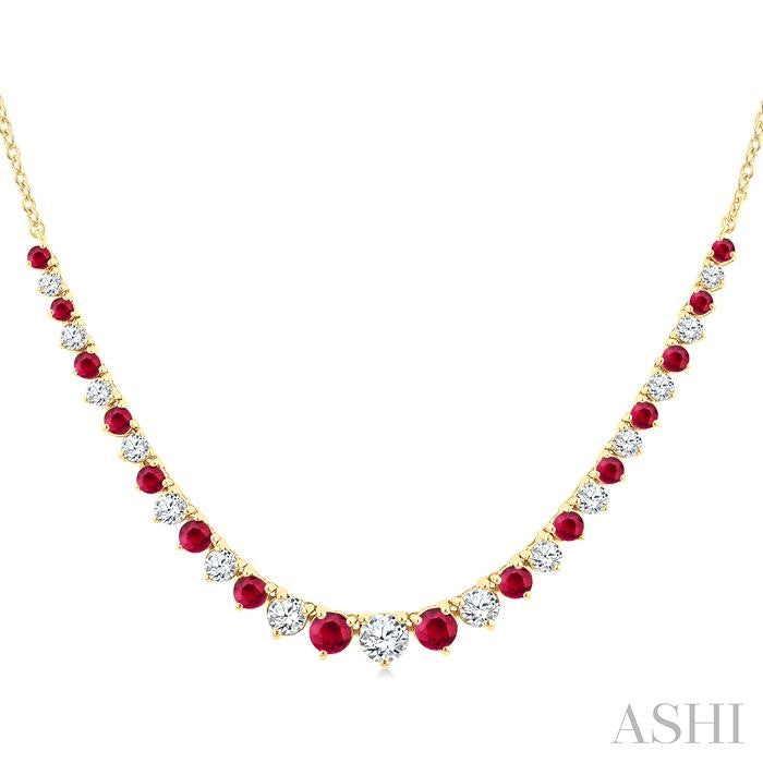ASHI Round Shape Gemstone & Diamond Riviera Necklace 948VVPPFGNKRBYG