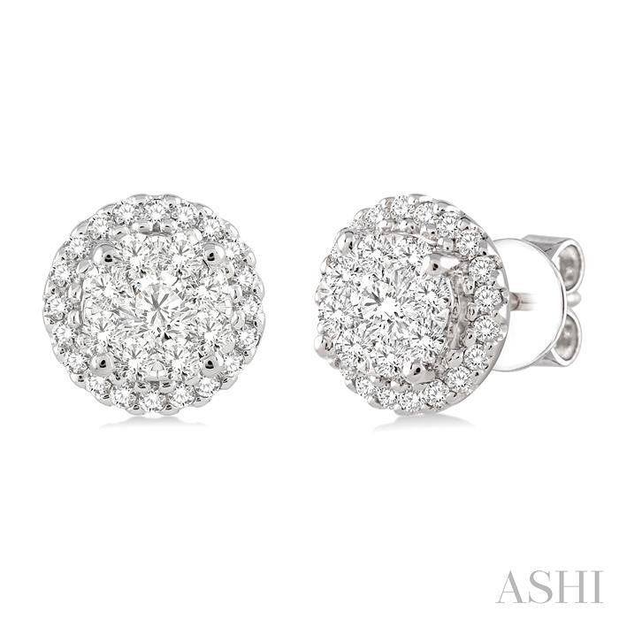 ASHI Round Shape Halo Lovebright Essential Diamond Earrings 94911PPFGERWG