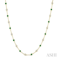 ASHI Gemstone & Diamond Station Necklace 949VVPPFGNKEMYG