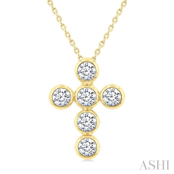 ASHI 6 Stone Bezel Cross Diamond Fashion Pendant 952C0PPFGPDYG-1.50