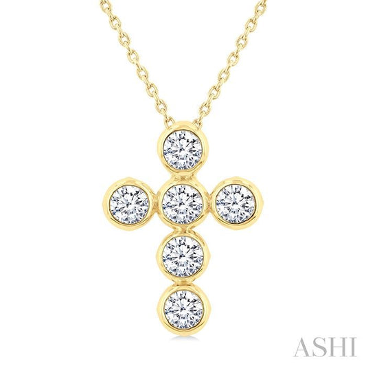 ASHI 6 Stone Bezel Cross Diamond Fashion Pendant 952C0PPFGPDYG-1.50