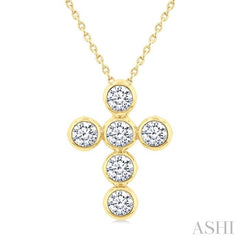 ASHI 6 Stone Bezel Cross Diamond Fashion Pendant 952C0PPFGPDYG-1.50