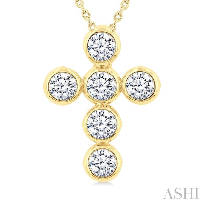 ASHI 6 Stone Bezel Cross Diamond Fashion Pendant 952C0PPFGPDYG-1.50