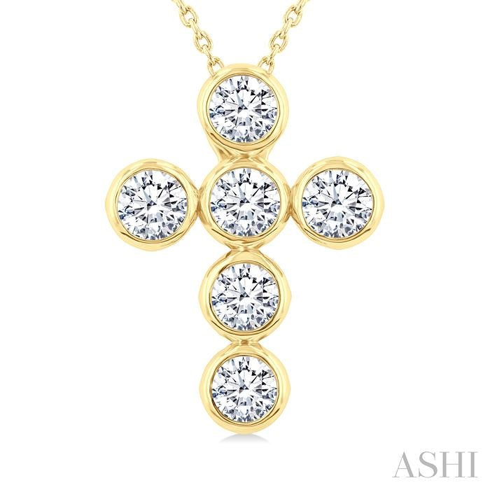 ASHI 6 Stone Bezel Cross Diamond Fashion Pendant 952C0PPFGPDYG-2.00
