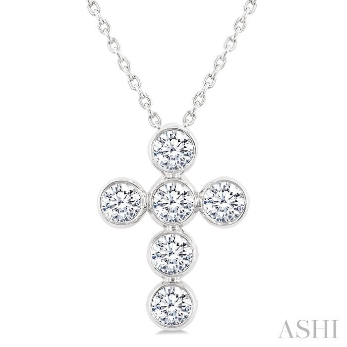 ASHI 6 Stone Bezel Cross Diamond Fashion Pendant 952C1PPFGPDWG