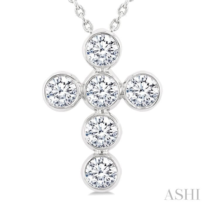 ASHI 6 Stone Bezel Cross Diamond Fashion Pendant 952C1PPFGPDWG