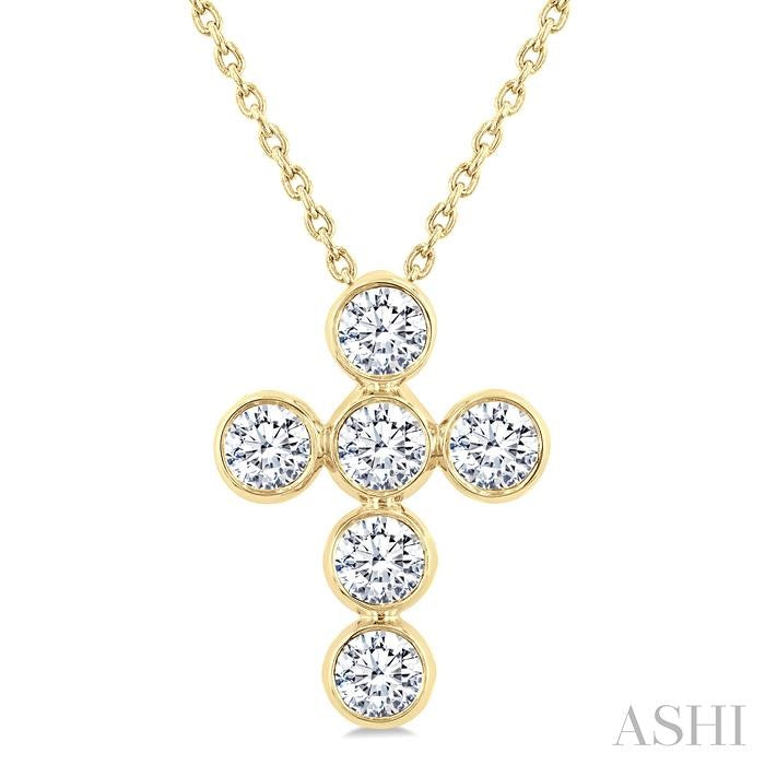 ASHI 6 Stone Bezel Cross Diamond Fashion Pendant 952C1PPFGPDYG
