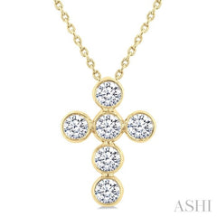 ASHI 6 Stone Bezel Cross Diamond Fashion Pendant 952C1PPFGPDYG