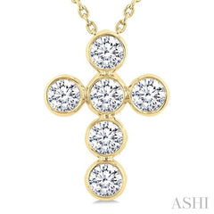 ASHI 6 Stone Bezel Cross Diamond Fashion Pendant 952C1PPFGPDYG