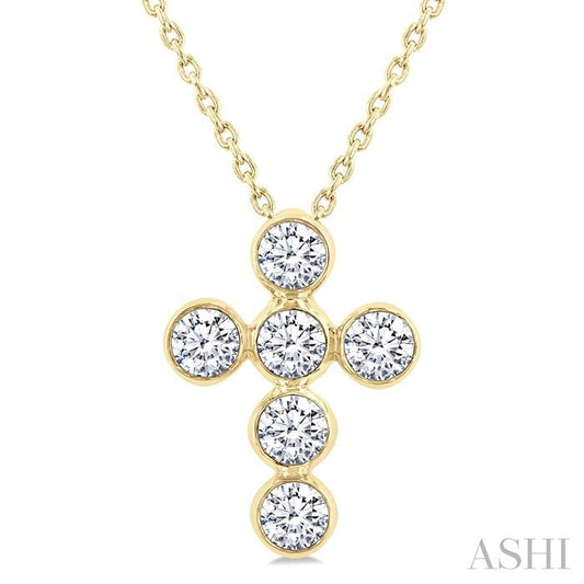 ASHI 6 Stone Bezel Cross Diamond Fashion Pendant 952C2PPFGPDYG