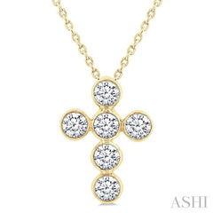 ASHI 6 Stone Bezel Cross Diamond Fashion Pendant 952C2PPFGPDYG