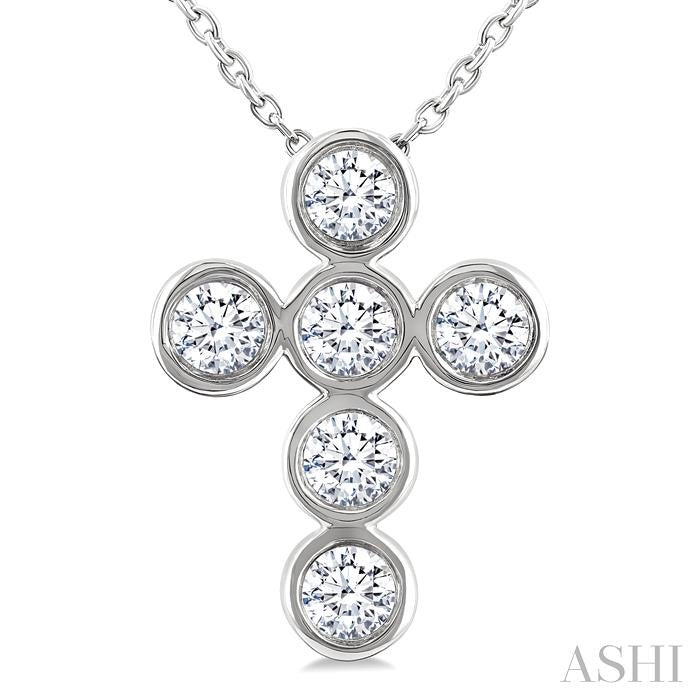 ASHI 6 Stone Bezel Cross Diamond Fashion Pendant 952C3PPFGPDWG