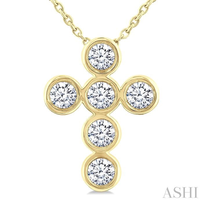 ASHI 6 Stone Bezel Cross Diamond Fashion Pendant 952C3PPFGPDYG