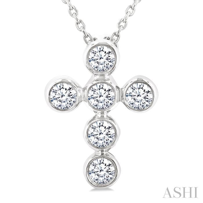 ASHI 6 Stone Bezel Cross Diamond Fashion Pendant 952C6PPFGPDWG