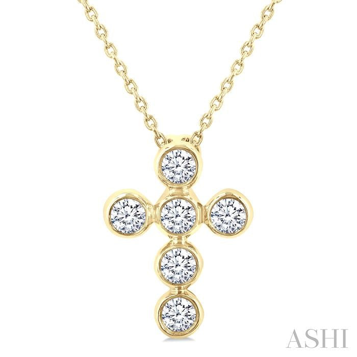 ASHI 6 Stone Bezel Cross Diamond Fashion Pendant 952C6PPFGPDYG