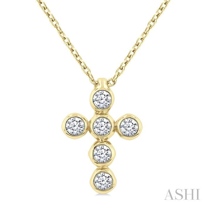 ASHI 6 Stone Bezel Cross Diamond Fashion Pendant 952C8PPFGPDYG