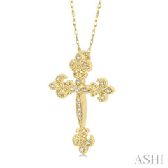 ASHI Cross Fleur De Lis Diamond Fashion Pendant 953B8PPTSPDYG