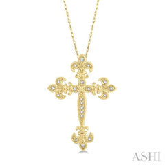 ASHI Cross Fleur De Lis Diamond Fashion Pendant 953B8PPTSPDYG