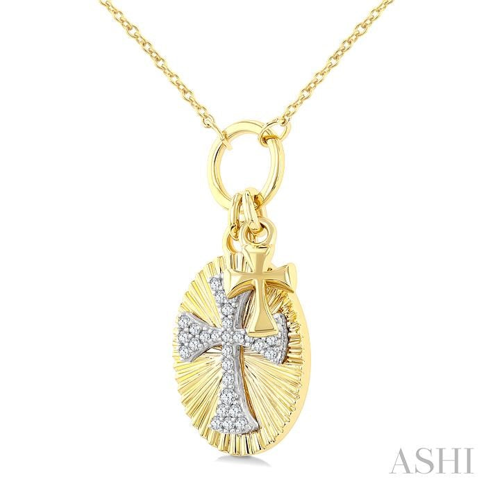 ASHI Cross Charm Fluted Diamond Fashion Pendant 953E8PPTGPDYW