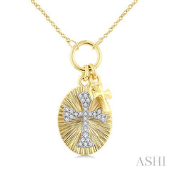ASHI Cross Charm Fluted Diamond Fashion Pendant 953E8PPTGPDYW
