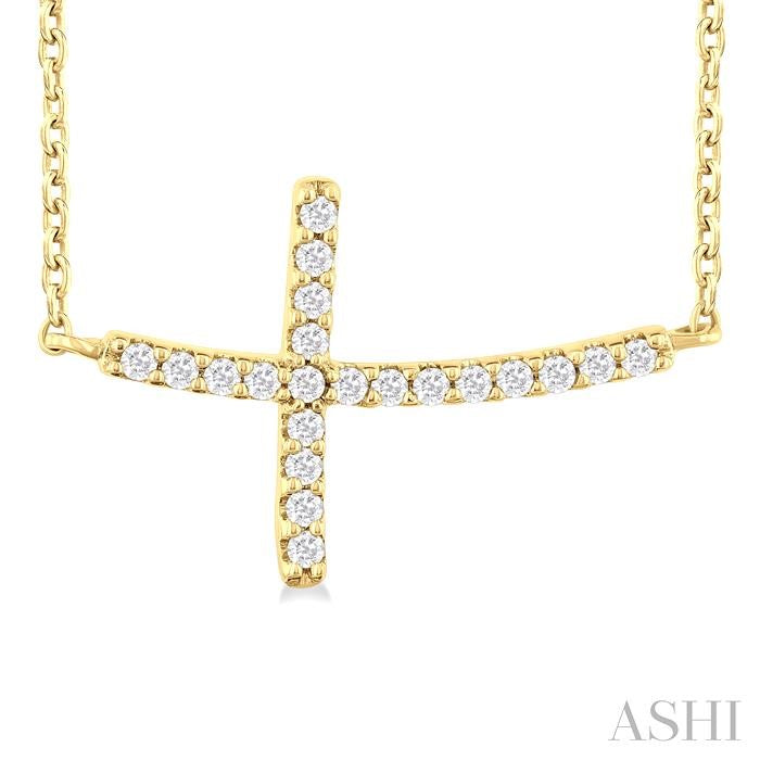 ASHI Sideway Cross Petite Diamond Fashion Pendant 954C8PPTSPDYG