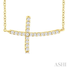 ASHI Sideway Cross Petite Diamond Fashion Pendant 954C8PPTSPDYG